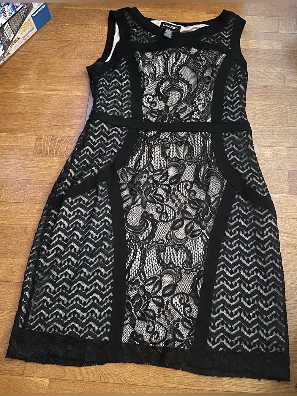 Black Lace Panel Midi Dress